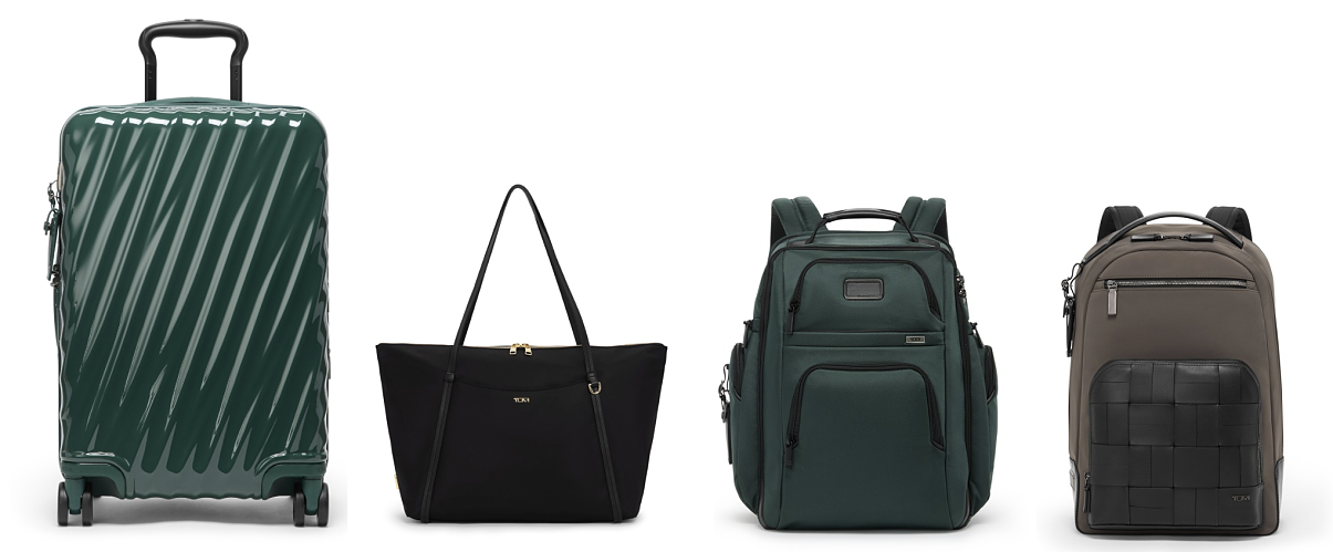 Voyageur_Q Tote_Black_Gold €290_TUMI_Alpha Biref Pack_Deep Pine_TUMI_Harrison_Bradner Backpack_Taupe_Black woven_€590_