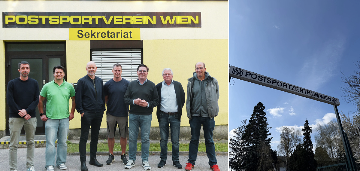 (c)POST SV-Vorstand_vlnr_Christian Schüchner, Florian Sonntag, Florian Heiler, Andreas Schöffl, Clemens Rarrel, Felix Weigel, Lorenz Feierfeil_Post SV Wappen